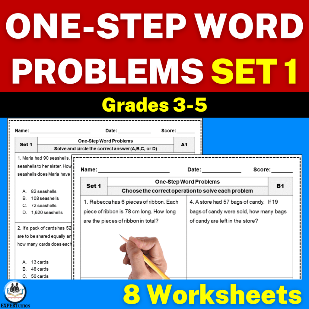 One Step Word Problems Worksheets – Set 1 - ExperTuition