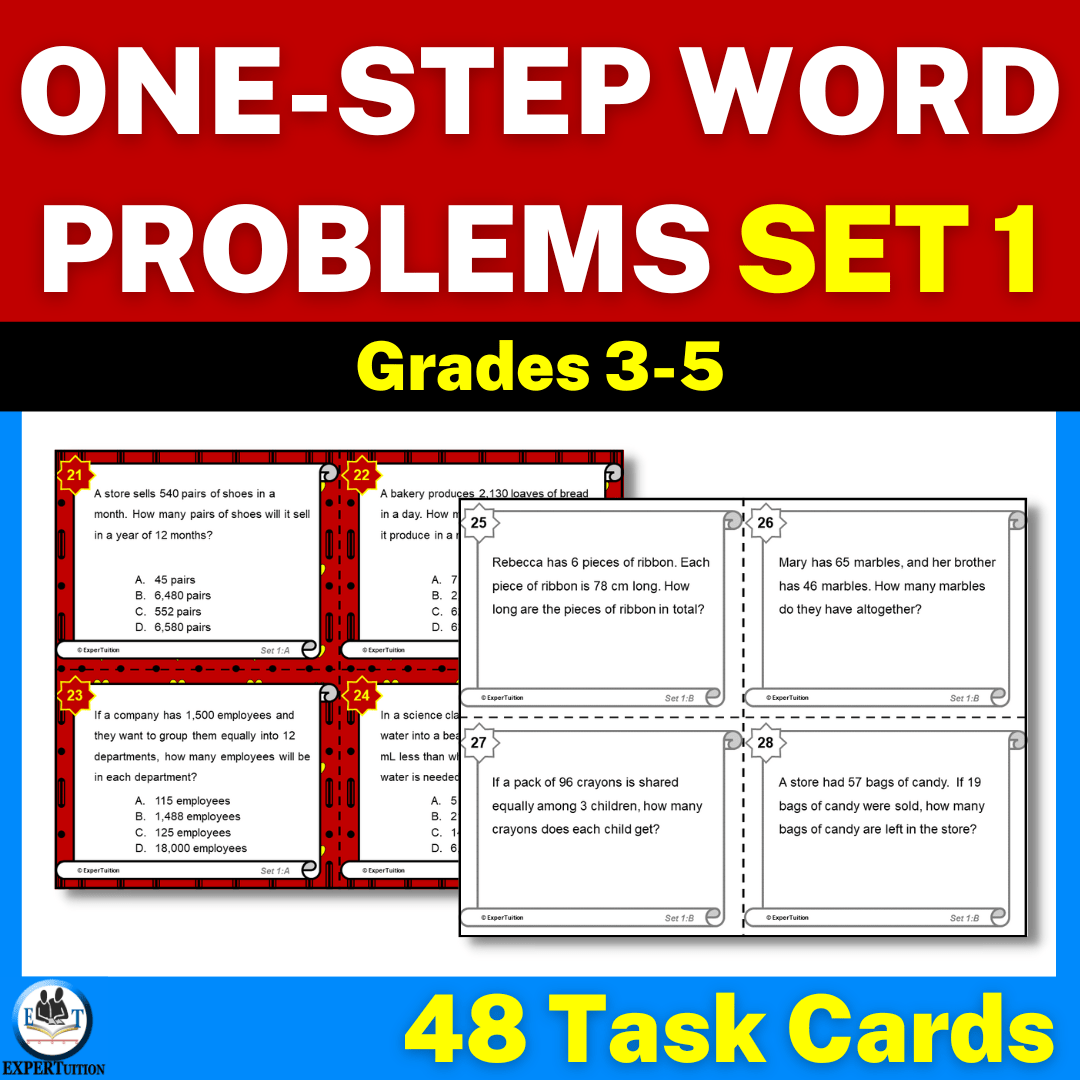 one step word problem all operations task cards