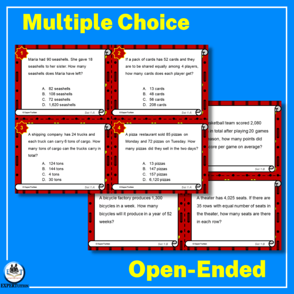 one step word problem task cards grades 3,4,5