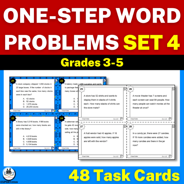 one step word problems all operations task cards