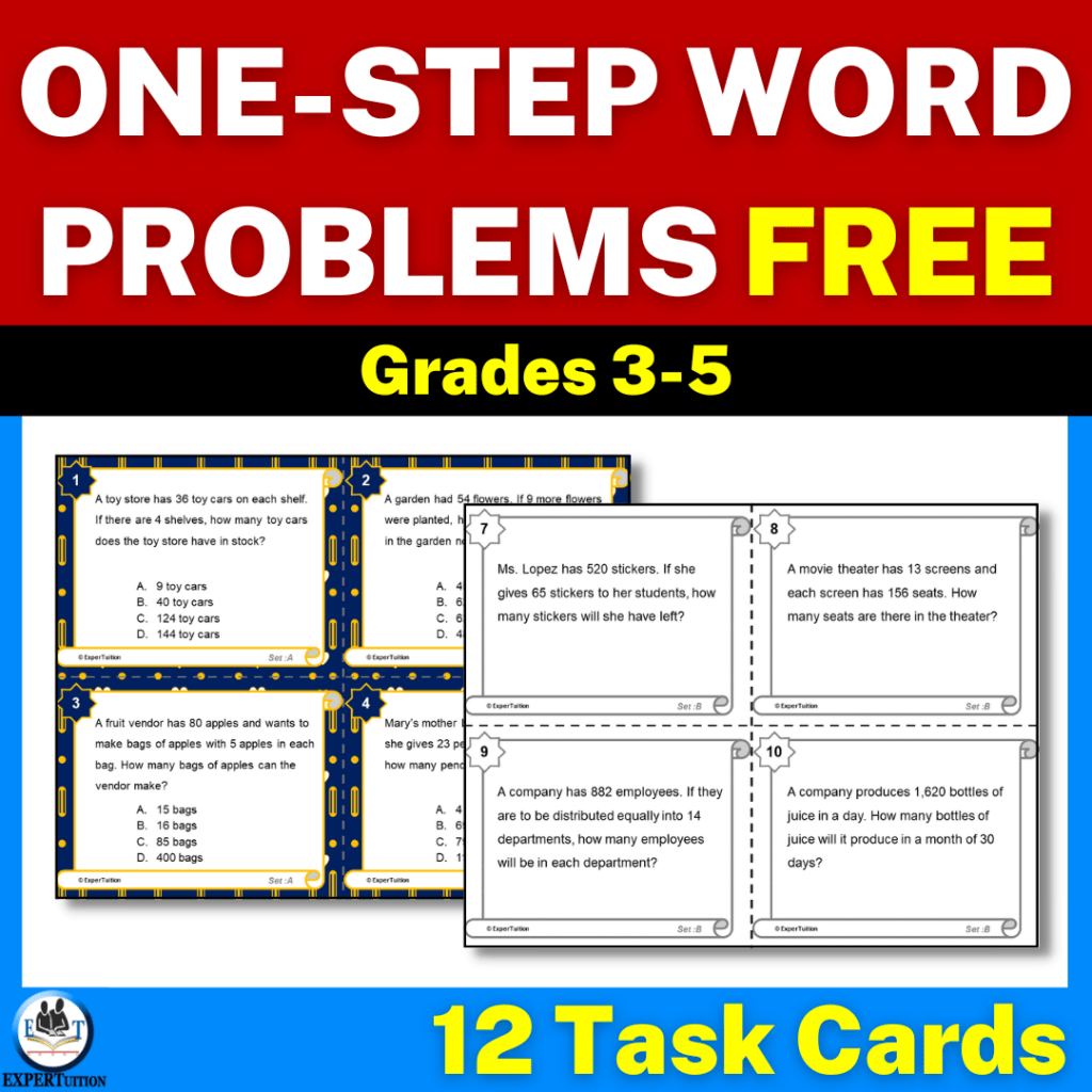 one step word problems all operations task cards