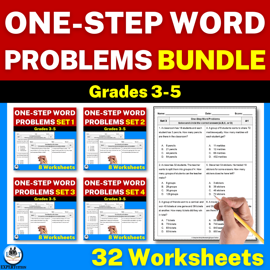 one step word problem all operations worksheets