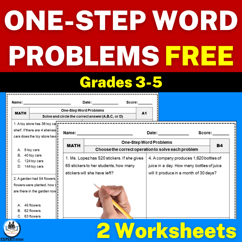 one step word problems all operations worksheets