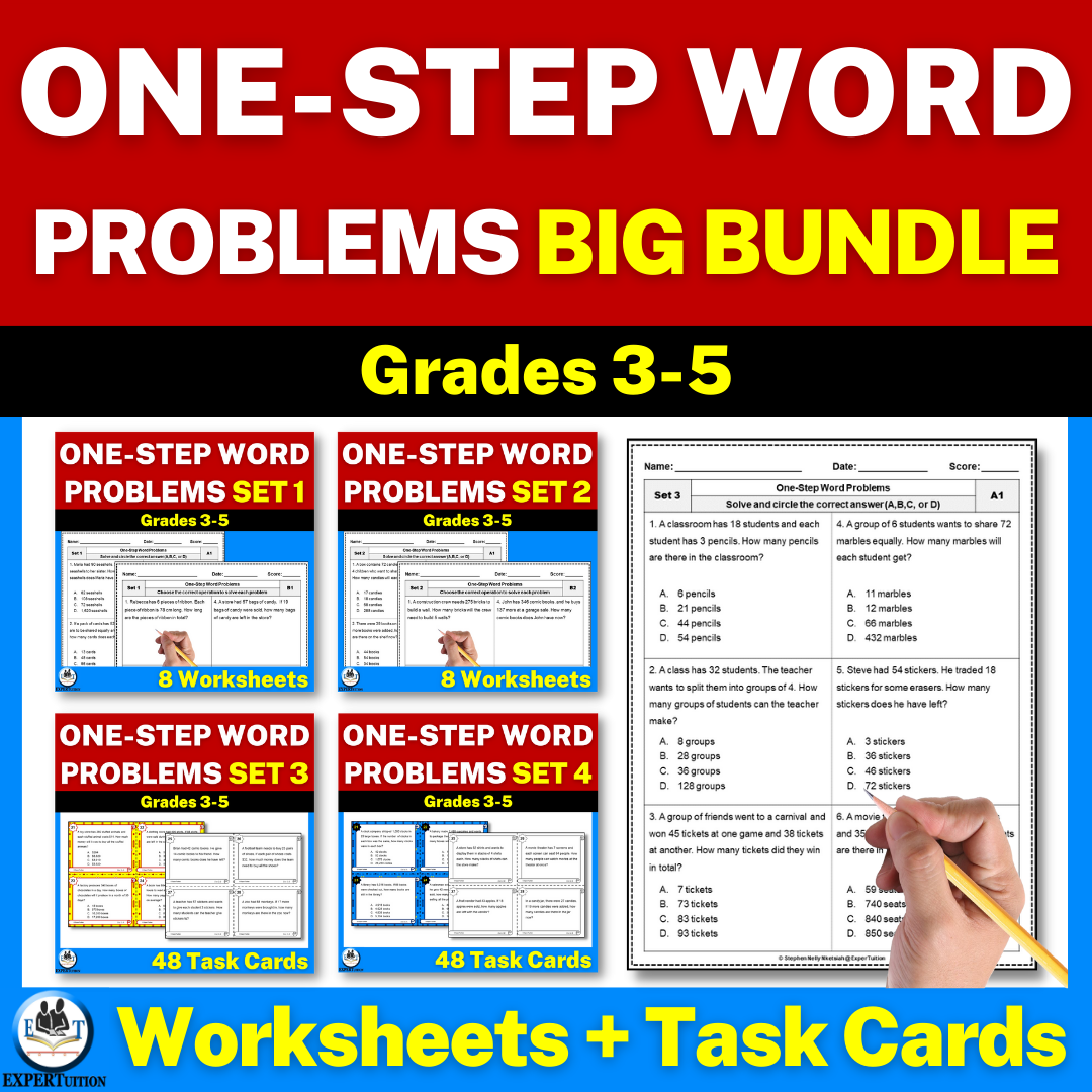 one step word problems all operations worksheets