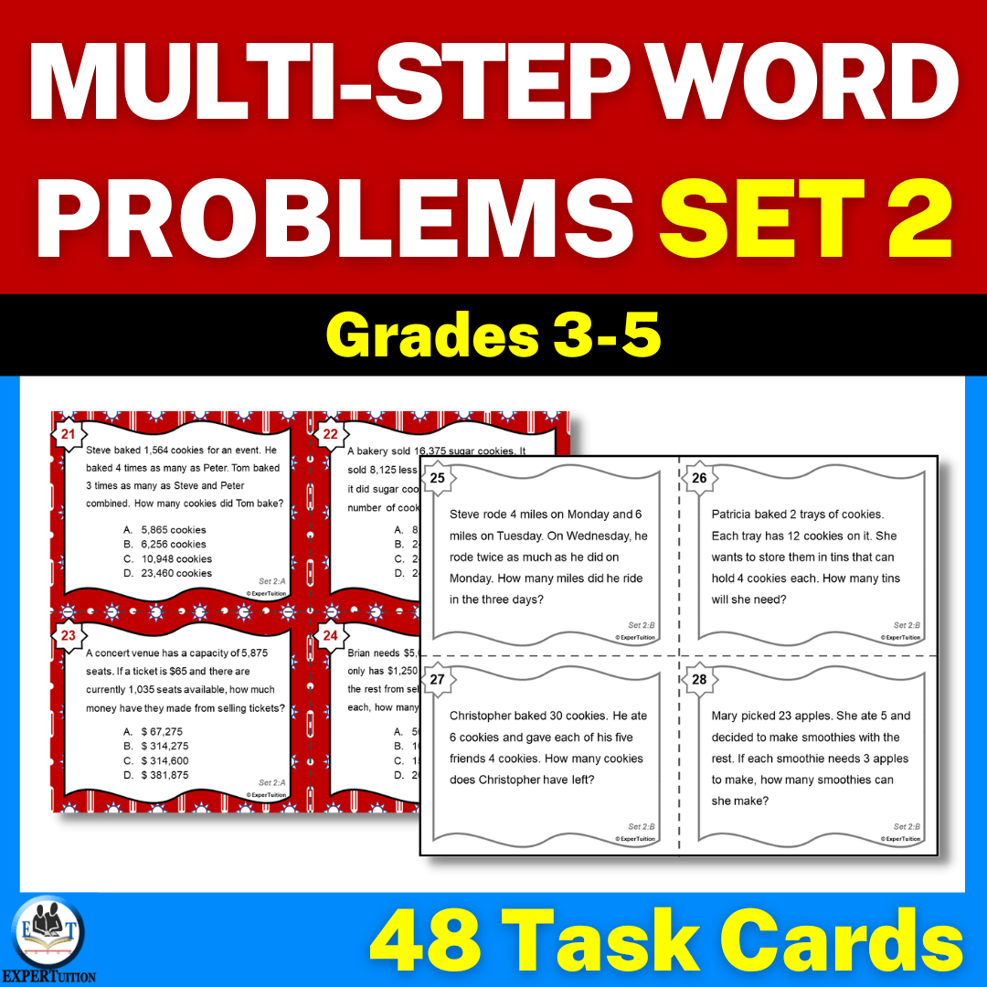 multistep word problems all operations task cards