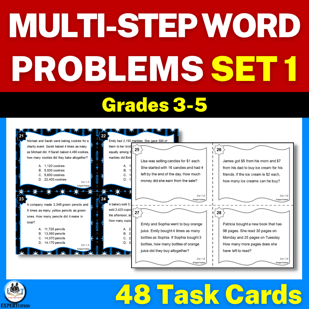 multi-step word problems all operations task cards
