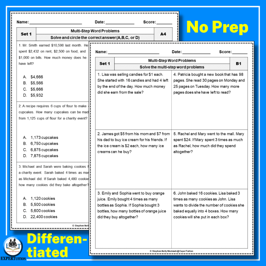 Multi-Step Word Problems Worksheets – Set 1 - ExperTuition