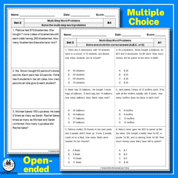 multiple-step word problems worksheets grades 3,4,5