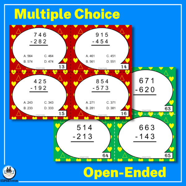 3 digit addition and subtraction practice task cards