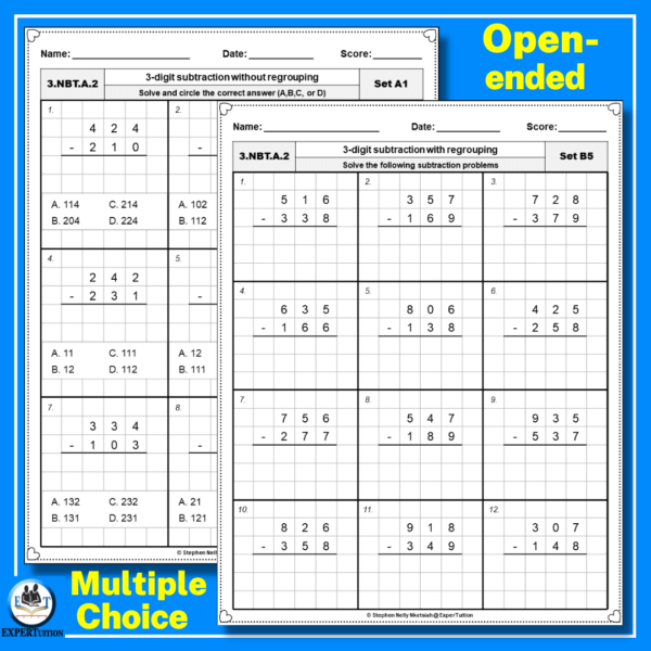 3 digit addition and subtraction practice worksheets