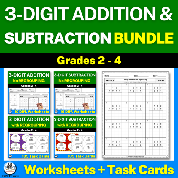 3 digit addition and subtraction with and without regrouping worksheets