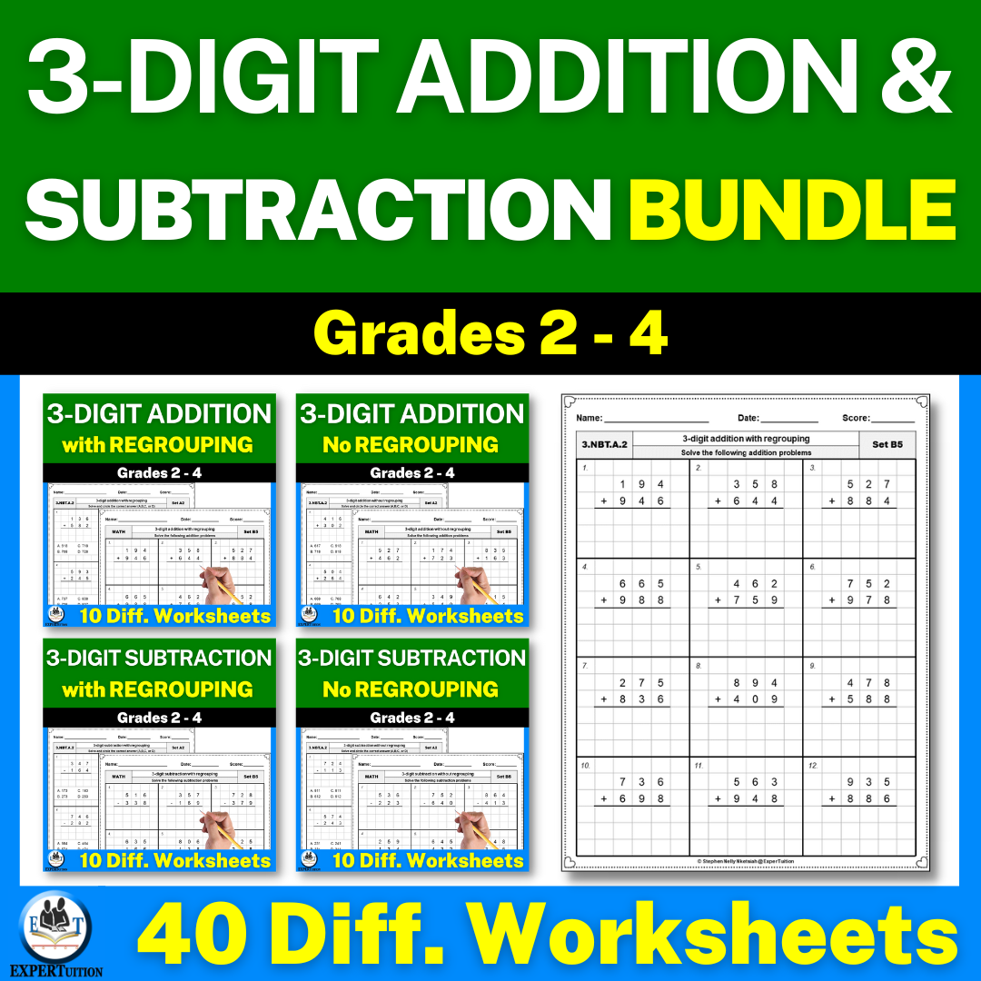 3 digit addition and subtraction with and without regrouping worksheets