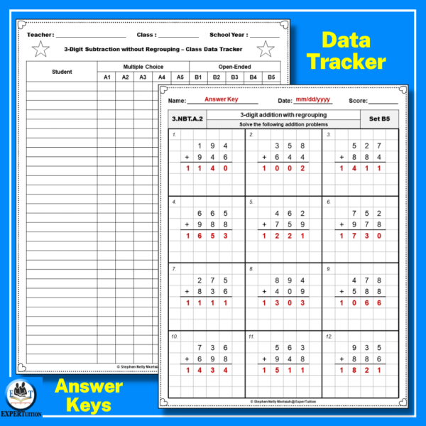 3 digit addition and subtraction without regrouping practice worksheet