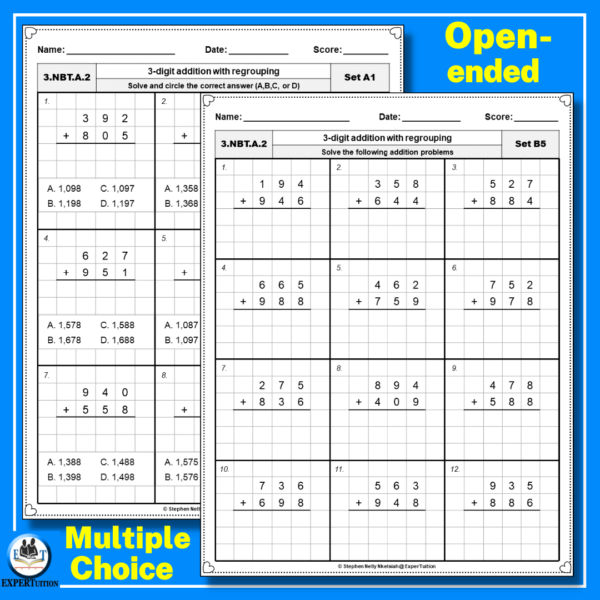 3-digit addition with regrouping practice worksheets