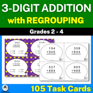 3 digit addition with regrouping task cards