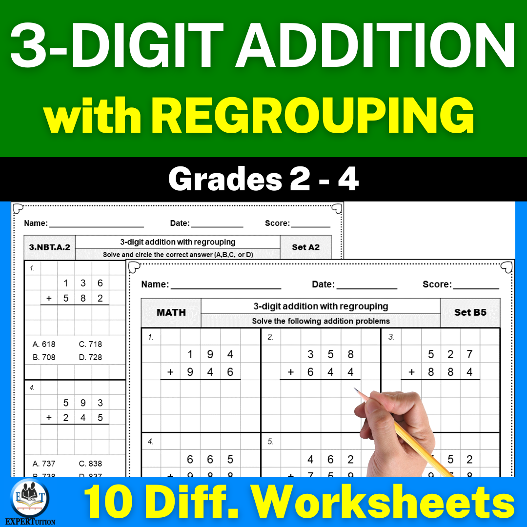 3-digit addition with regrouping worksheets