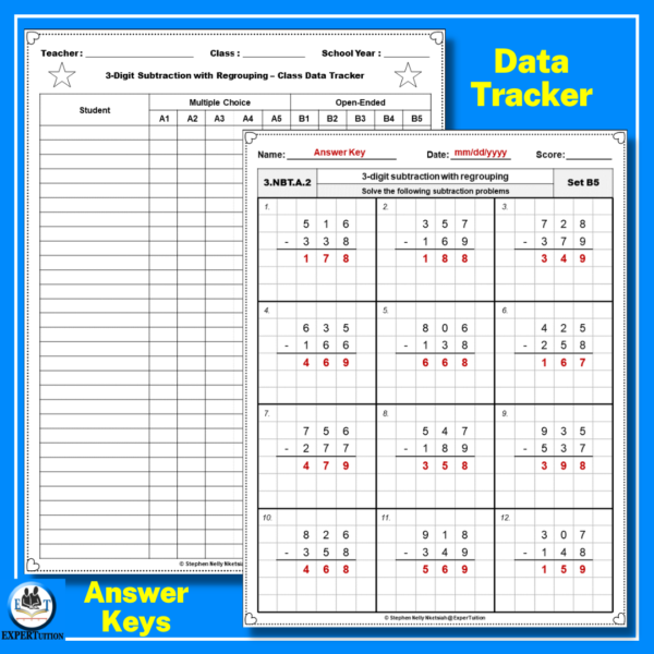 3 digit subtraction with regrouping practice worksheet