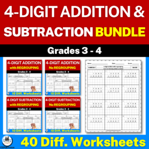 4 digit addition and subtraction with and without regrouping worksheets