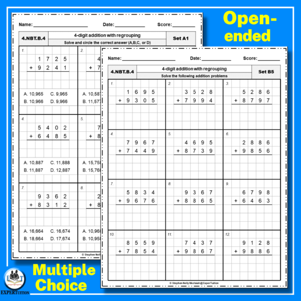 4 digit addition with regrouping practice worksheets