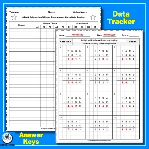 4-Digit Subtraction Without Regrouping Worksheets - Image 4