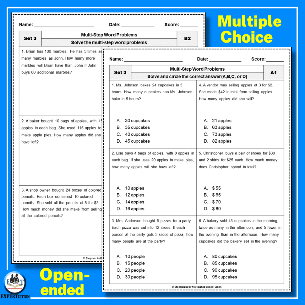Multi-step Word Problems Worksheets – Set 3 - ExperTuition