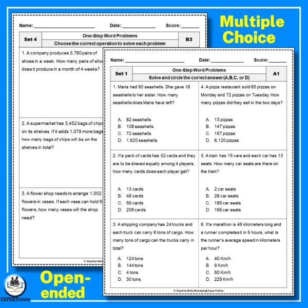 one-step and multi-step word problems worksheets grades 3,4,5
