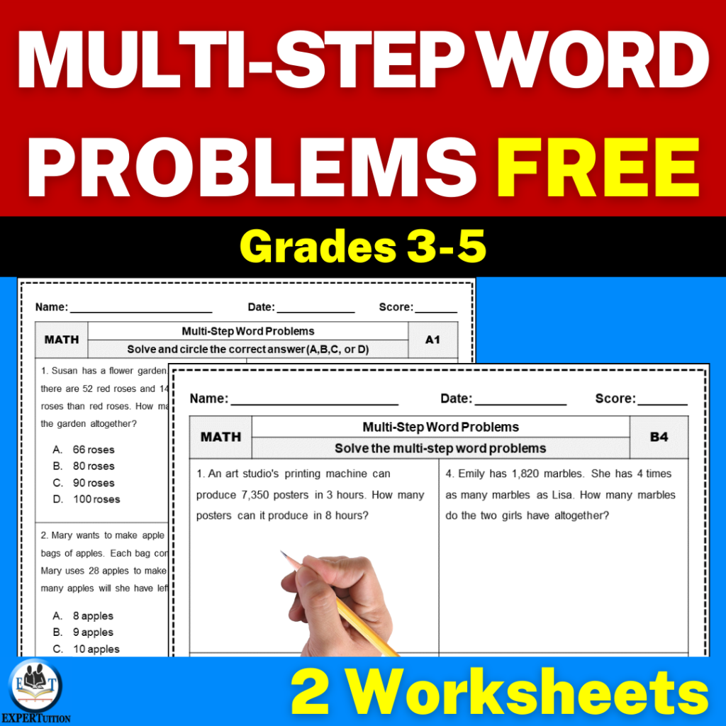 multi step word problems all operations worksheets
