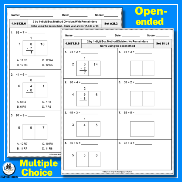 2-digit by 1-digit box method division