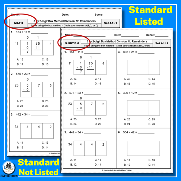 3-digit by 2-digit box method division practice worksheets
