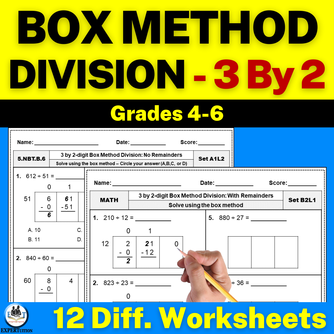 3-digit by 2-digit box method division worksheets