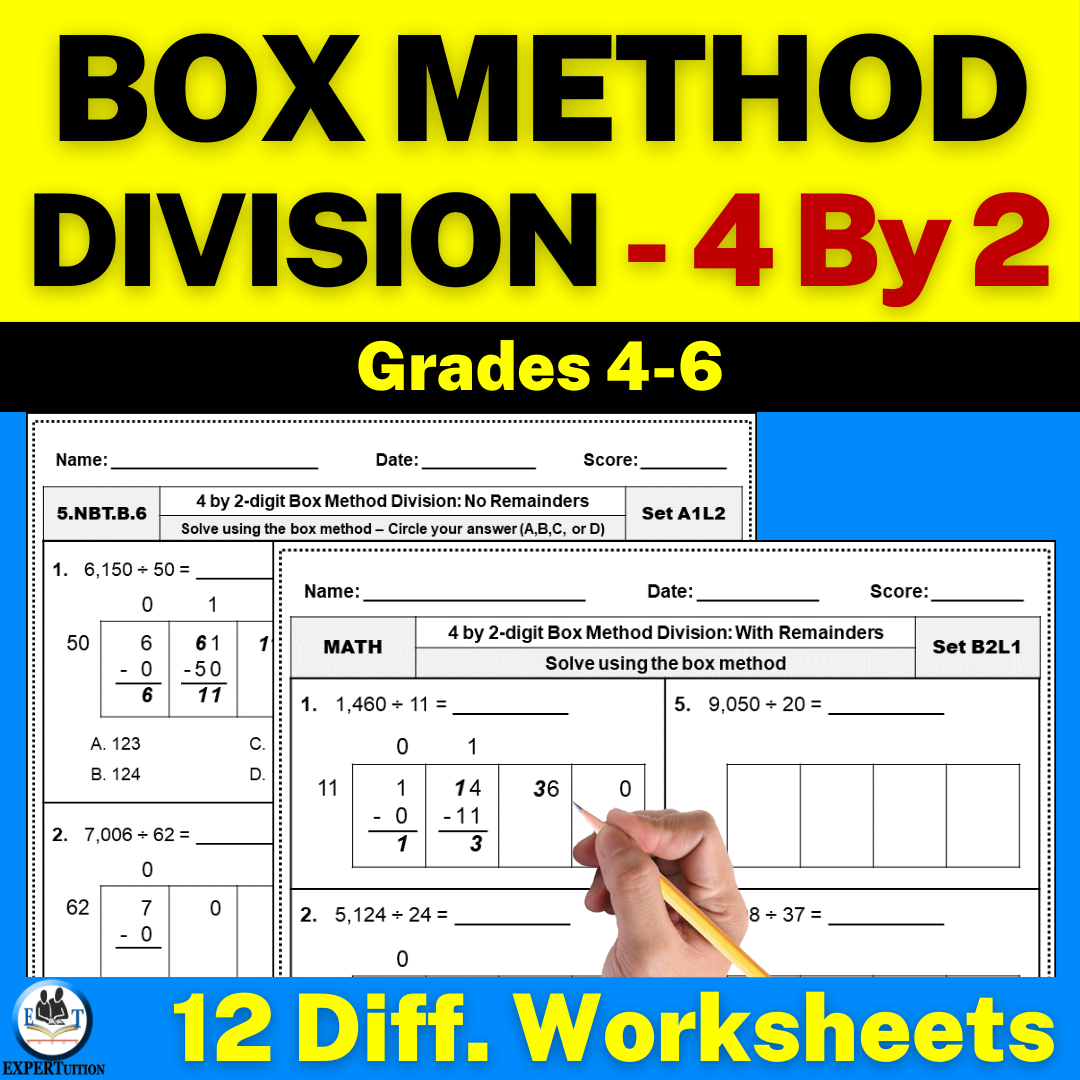4-digit by 2-digit box method division worksheets