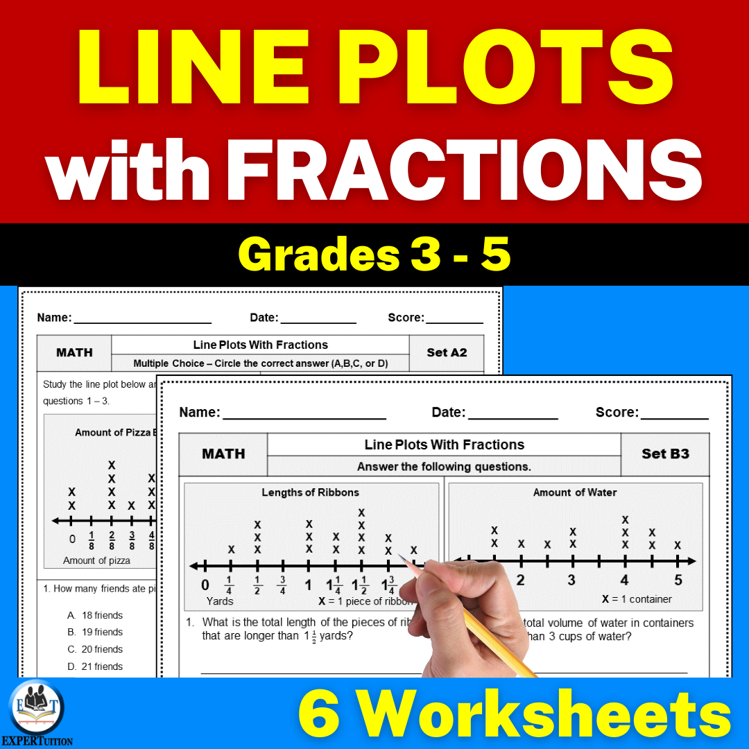 Line plots with fractions worksheets