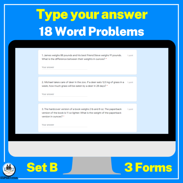 Measurement word problems - Masses of Objects - Google Forms