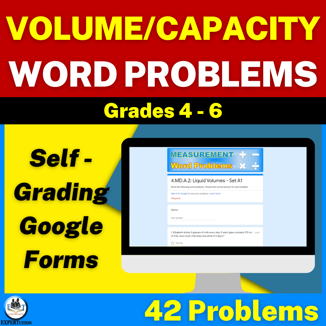 Measurement word problems - liquid volumes word problems - Google Forms