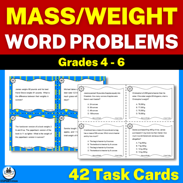 Measurement word problems, mass and weight word problems.