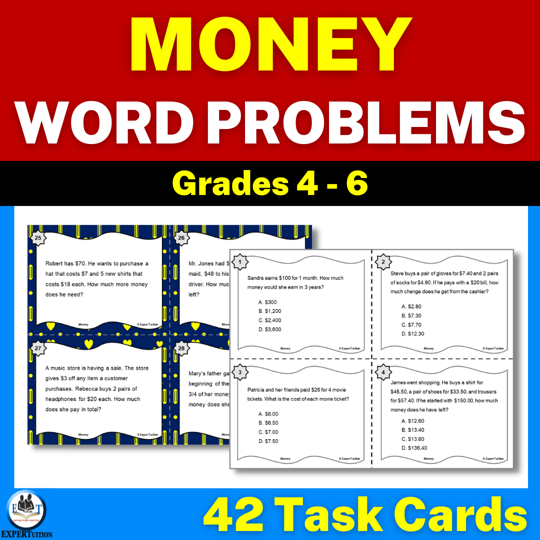 Measurement word problems, money word problems.