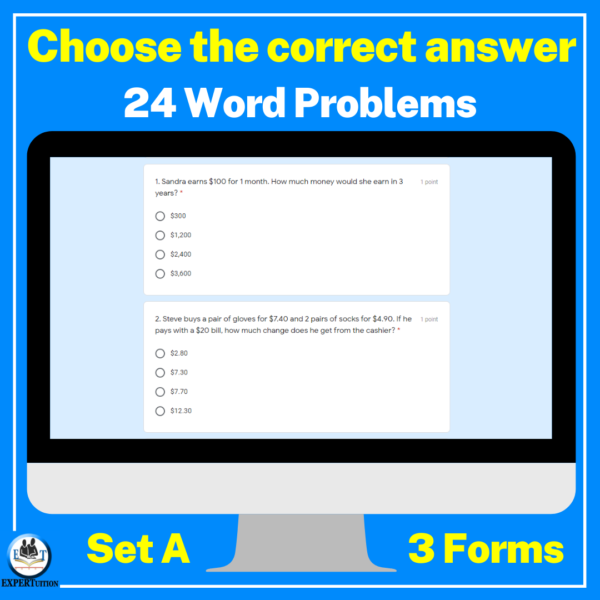 Money Word Problems - Google Forms