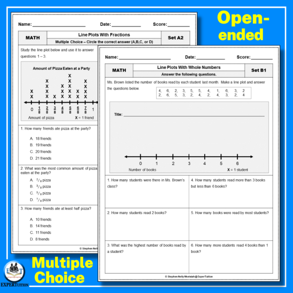 line plots with fractions and line plots with whole numbers
