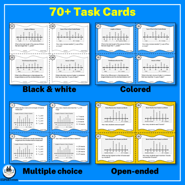 line plots with fractions and whole numbers task cards