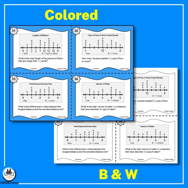line plots with fractions and whole numbers task cards