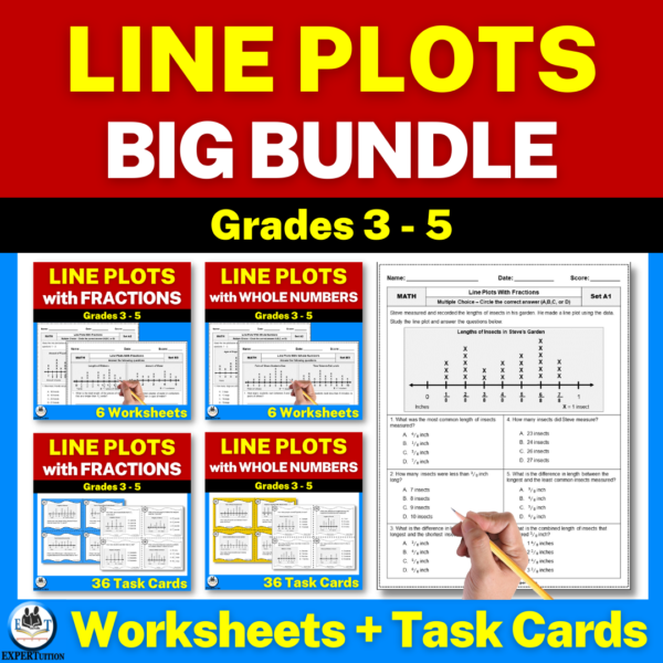 line plots with fractions and whole numbers worksheets and task cards