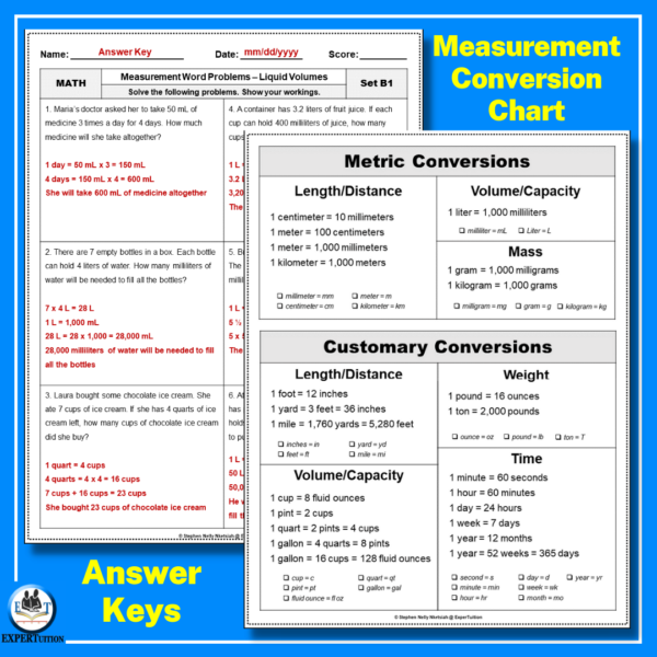 liquid volumes word problems, measurement conversion chart