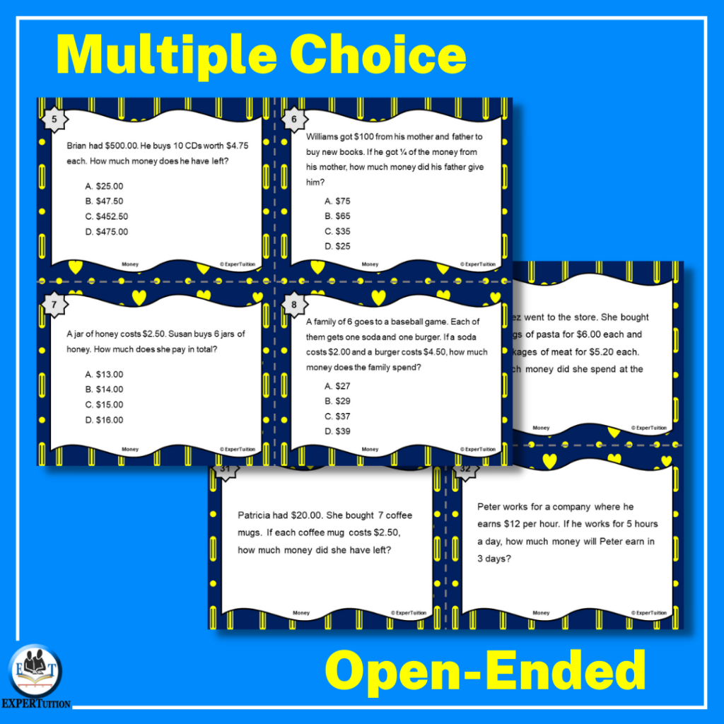 Measurement Word Problems Task Cards - Money - ExperTuition