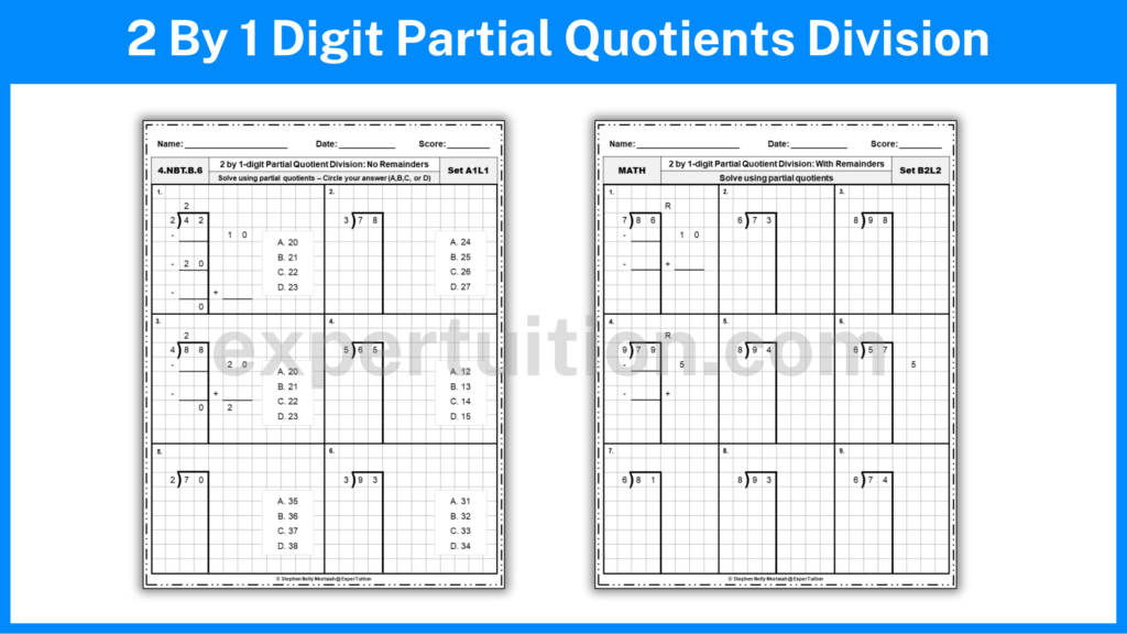 2 digit by 1 digit worksheets for grade 4, 5, 6