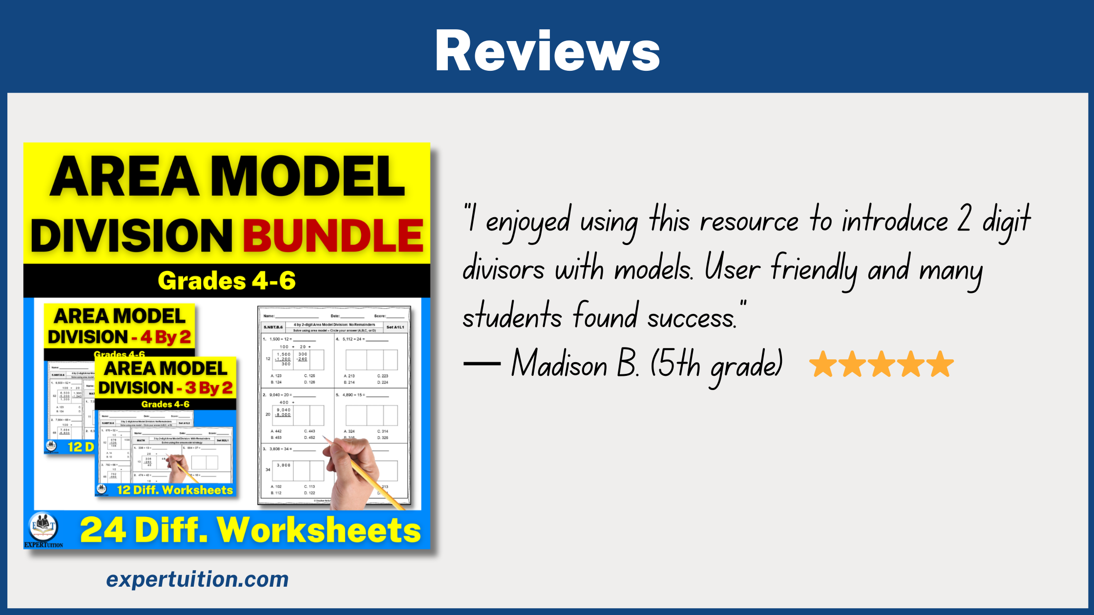2 digit divisors area model division worksheets