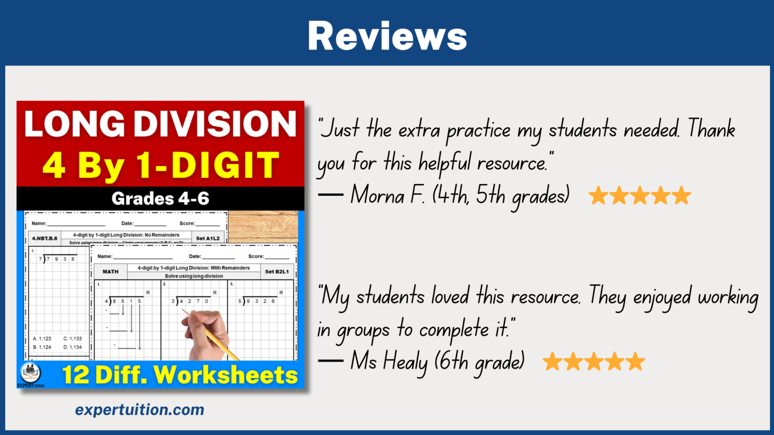 4 Digit by 1 Digit Long Division Grade 4 Worksheets - ExperTuition