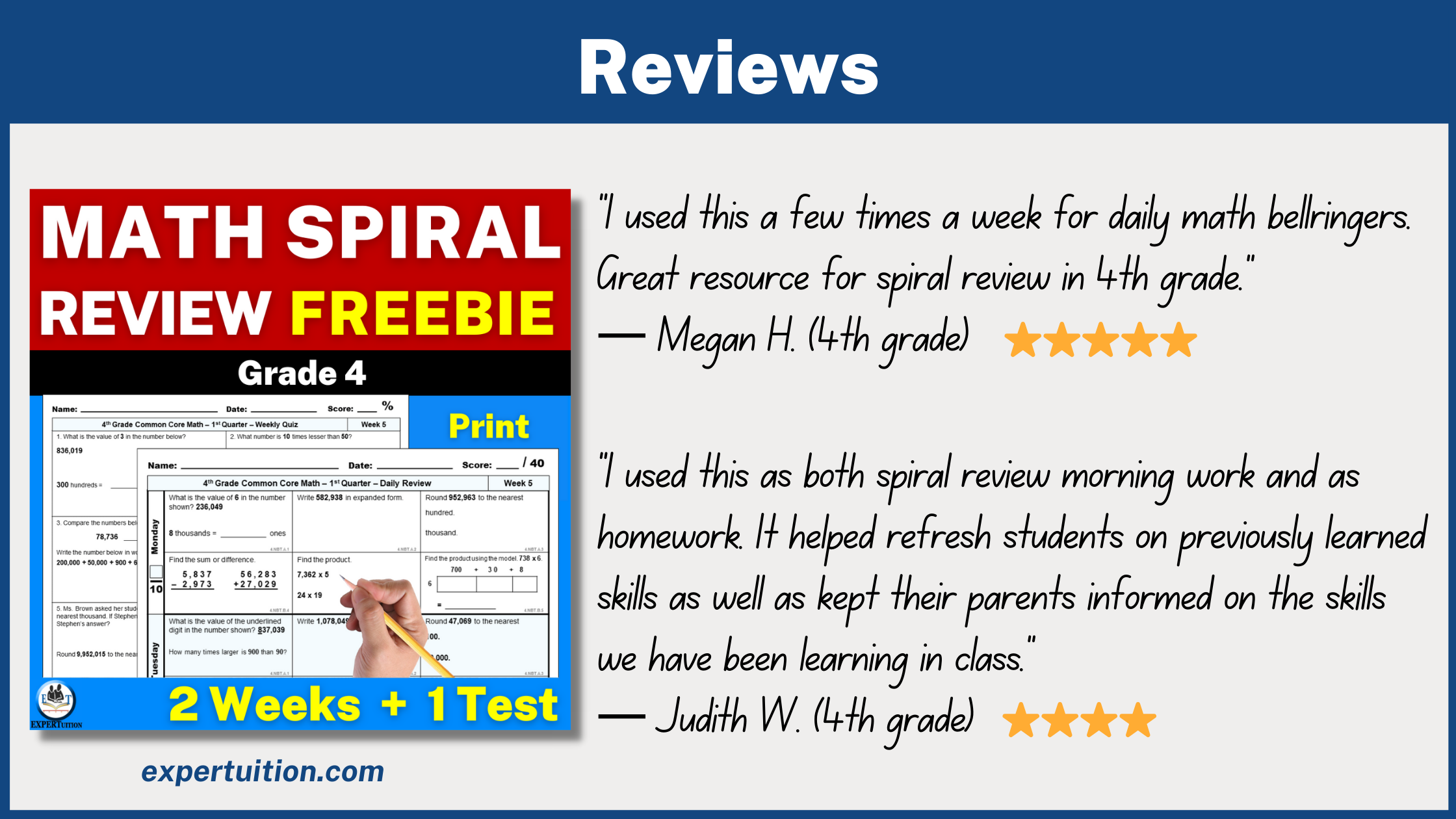 4th grade math spiral review worksheets freebie