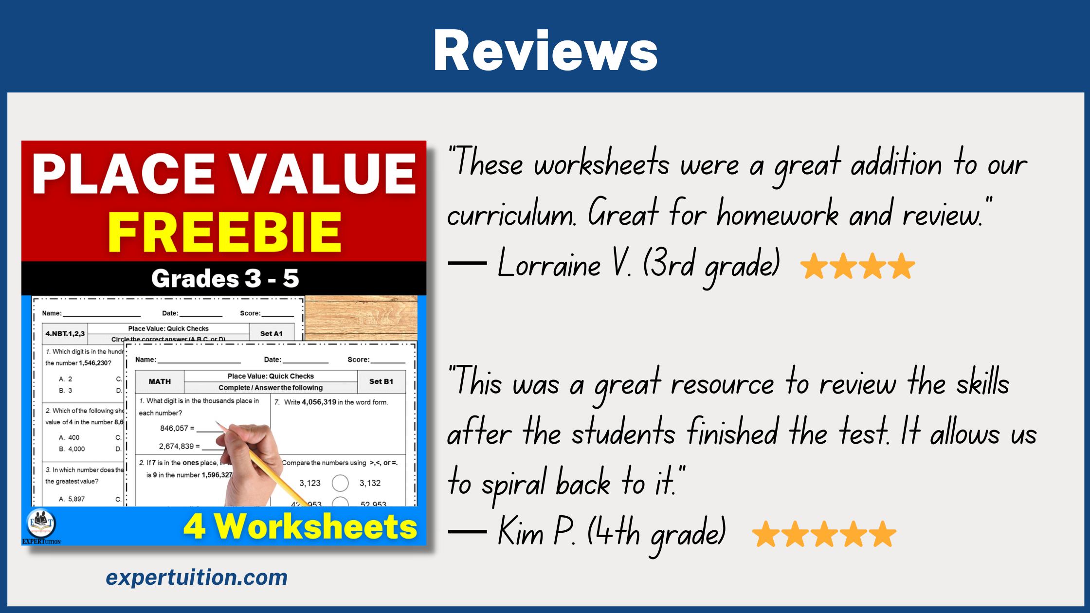 4th grade place value worksheets freebie