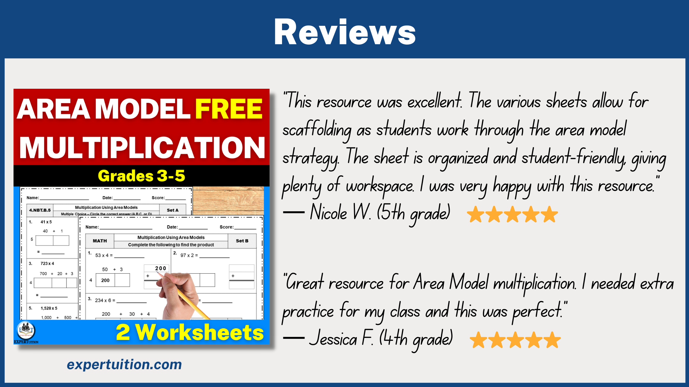 area model multiplication worksheets freebie