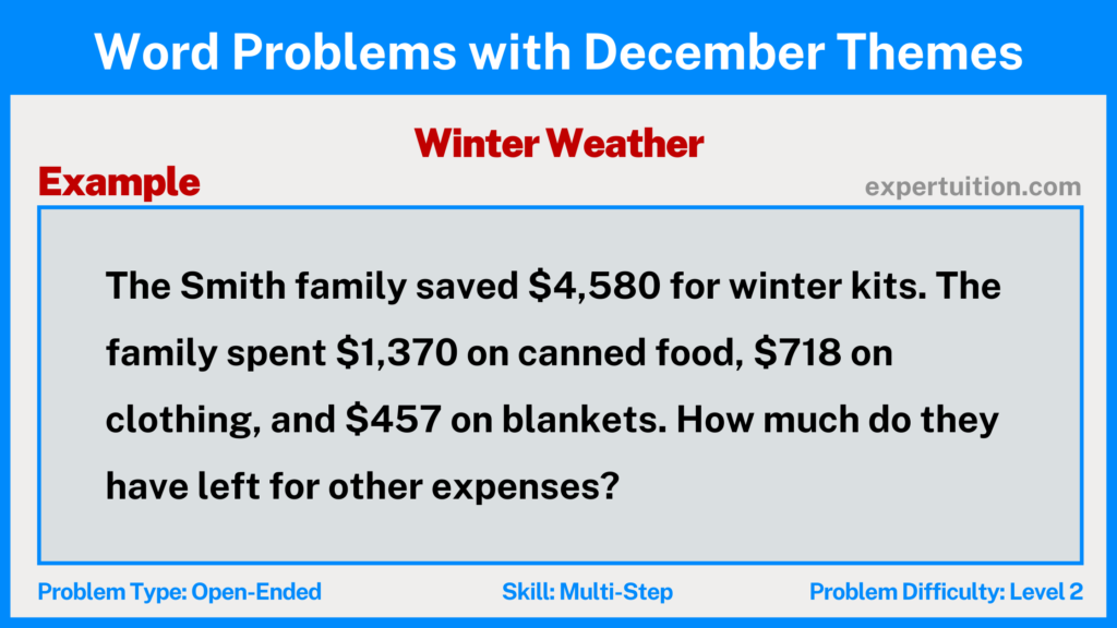 multi-step word problems 3rd 4th 5th grade with Winter Weather theme for December